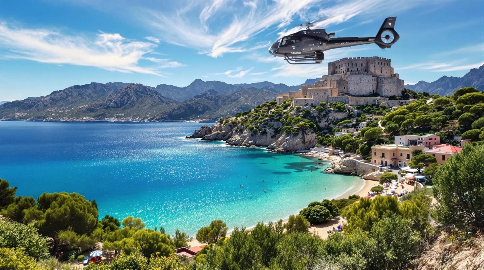 H130 Héli Sécurité survolant Calvi